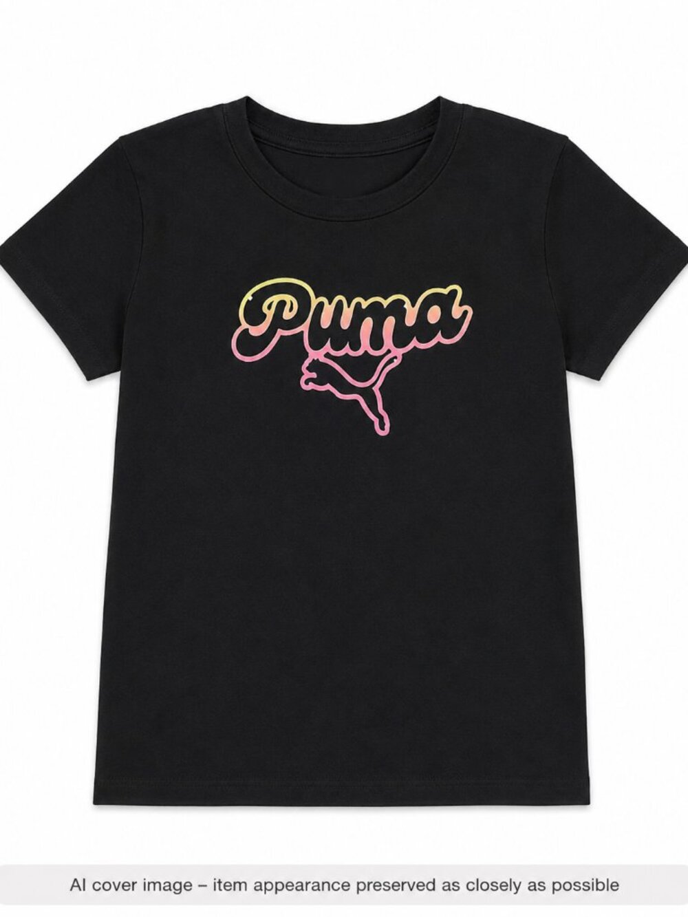 PUMA Kids Black Gradient Logo T-Shirt Youth M Pink Yellow Graphic Tee